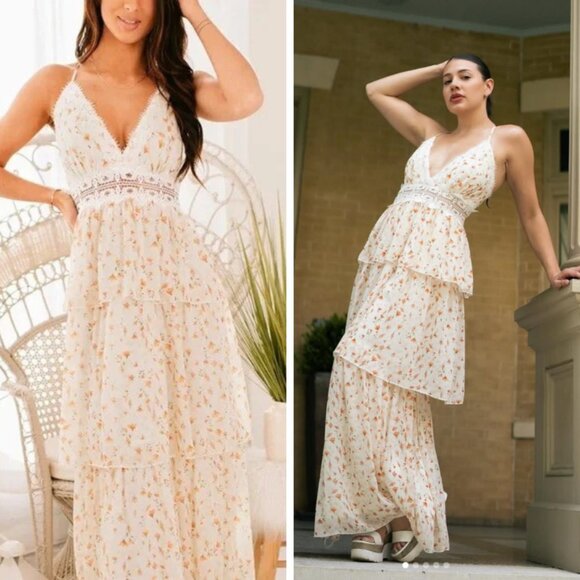 Aakaa Tiered Floral Maxi Dress - Picture 1 of 13